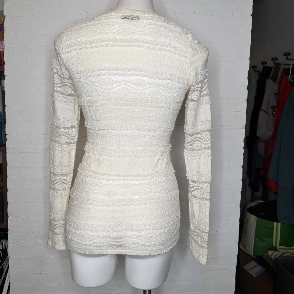 Long-Sleeve Sheer Lace Layering Tunic Cream Y2K Boho Fairy Coquette